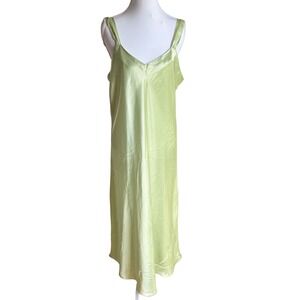 Cabernet Sleepwear Sage Green Satin Nightgown V-Neck Midi Chemise Slip Dress Med